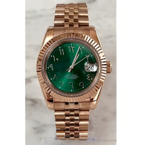 Dayjust Or Rose Vert Jubilé Acier Inoxydable Cuir Plongeur Résistant à l'Eau 50 Bar Mouvement SEIKO Cristal Analogique Sport Charme - Product Image 1