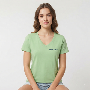 T-shirt à manches courtes col en V pour femme, vert uni, 100% coton, décontracté, respirant, pour le printemps et l'été, coupe classique, jersey tricoté - Product Image 4