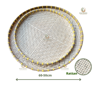 Agricultural Products Decorative Handmade Vietnam 2-Piece Set Round Bamboo <b>Trays</b> for Sifting and Drying Grains Seeds OEM/ODM - Product Image 2