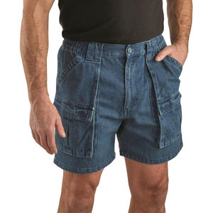 Shorts cargo pour homme à taille mi-haute, en denim délavé, style bermuda décontracté, couleur unie, déchirés, séchage rapide, logo frontal - Product Image 2