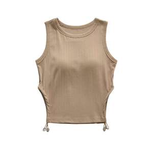 เสื้อกล้ามลูกไม้ประดับคอวีสีพื้นลำลองสำหรับผู้หญิง - Product Image 5