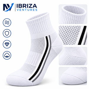 Chaussettes blanches Ibriza Ventures, chaussettes de sport respirantes en coton tricoté rayées - Product Image 1