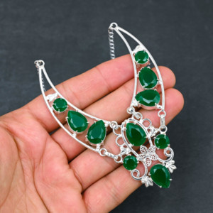 Collier en argent sterling 925 pur léger avec pierre précieuse Larimar naturelle, best-seller, fournisseur de bijoux en onyx vert - Product Image 3