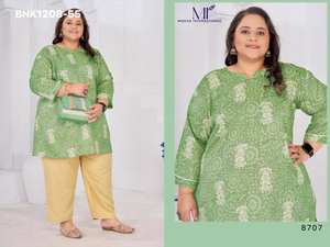 Mejor proveedor de la India de conjuntos de kurti-top largo de talla grande, listos para usar, de la última colección de tela de rayón slub con diseño estampado. - Product Image 5