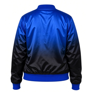Zeta Phi Beta Black Faded <b>Bomber</b> <b>Jacket</b> <b>Women</b> Royal Blue Ombre Satin Chenille Greek Letters Embroidered Crest No Back Logo - Product Image 2