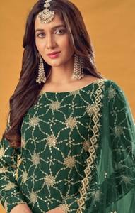 Traje Plazzo Semi-Cosido de Faux Georgette con Bordado y Lentejuelas para la Colección India y Pakistaní - Product Image 2