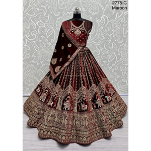 Collections de velours de vêtements de mariée indiens pour la mariée avec le travail de Zarkhan par Fabzone - Product Image 3