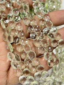 Cuentas facetadas de cuarzo amatista verde natural AAA en forma de corazón, tamaño 6-7 mm aprox. Cadena de 8 Pulgadas - Product Image 3