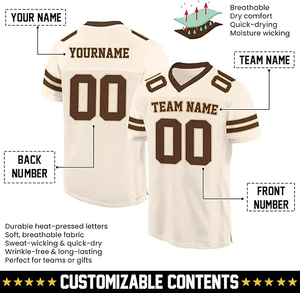 Men's Custom American Football Jersey Cream <b>Brown</b> Mesh V-Neck Short Sleeve Breathable Sublimated Print Team Name Number - Product Image 3