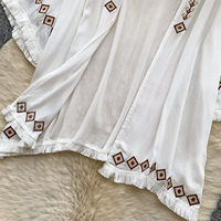 Blusas Vintage de Manga Larga para Mujer, Camisas Bordadas Sólidas, Tops Elegantes para Mujer, Ropa al por Mayor