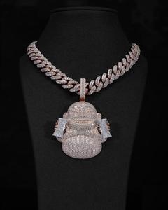 Pendentif en Moissanite VVS, Breloque Bouddha Rieur en Argent Sterling 925 avec Finition Dorée, Bijou Hip Hop Glamour et Éclatant - Product Image 1