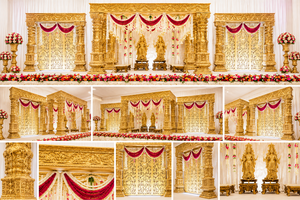 Exclusivo Mandap de Boda del Sur de la India, Diseño Tradicional con Pilares de Fibra Tallados, Mandap de Boda de Lujo en Dorado - Product Image 3