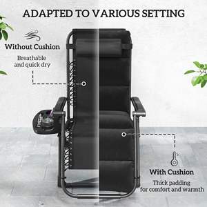 Poltrona da esterno pieghevole a 2 pezzi a gravità Zero con poggiatesta e vassoio laterale nero - Product Image 5