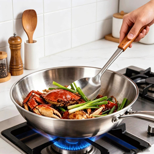 Wok de Acero Inoxidable 304, Sartén Antiadherente Redonda para Cocina de Gas e Inducción - Product Image 3
