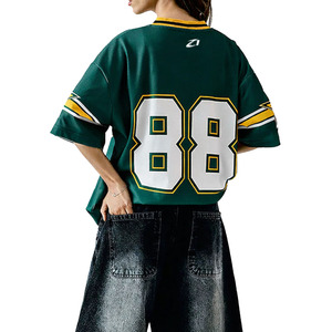 Maillot de football américain unisexe vert tendance en maille, T-shirts de sport en coton de qualité supérieure, service OEM, vente en gros, commande en gros - Product Image 5