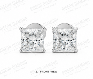 Elegant Princess Cut Solitaire Diamond <b>Stud</b> Earrings 18K White Gold Four Prong Secure Backing Timeless Bridal Luxury Fine - Product Image 2