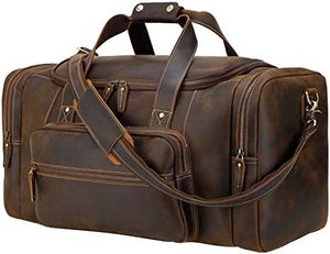 Sac de voyage en cuir pour week-end, grande capacité, fermeture à glissière, sangle réglable, unisexe, marron - Product Image 1
