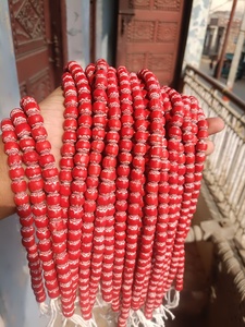 Perles de verre rayées rouge chevron, faites à la main, pour la fabrication de bijoux, artisanat tribal et designs de style indigène - Product Image 4