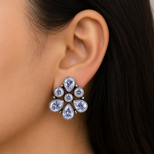 Verified Manufacturer Oxidized Silver Turquoise Bezel Setting Vintage Flower Pear Cut <b>Stud</b> <b>Earrings</b> Women Gift | Direct Factory - Product Image 2