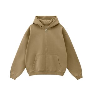 เสื้อฮู้ดซิปผู้ชาย สีเทา ทรงปกติ สีพื้น ผ้าฝ้ายฟลีซ 100% ระบายอากาศ กันลม สวมใส่สบายๆ สำหรับฤดูใบไม้ร่วง มีกระเป๋า - Product Image 3