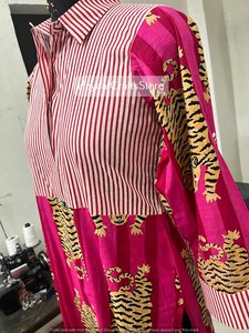 Women's Printed Casual <b>Dress</b> <b>Tiger</b> Stripe Pattern Shirt Collar Midi <b>Dress</b> Boohemian Summer Wear - Product Image 5