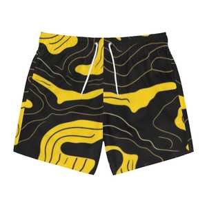 Pantalones Cortos Deportivos para Hombre, Estampado de Camuflaje Negro y Amarillo, Secado Rápido, Cintura Media, Casuales - Product Image 1
