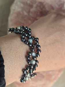 4.5 MM <b>Black</b> & 4.5 MM Light Blue Moissanite Diamond <b>Bracelet</b> Hand Made gift For <b>Woman</b> - Product Image 4