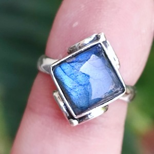 Labradorite Natural Grey <b>Cushion</b> <b>Ring</b> 925 Sterling Silver Handmade Boho Statement Promise <b>Ring</b> for <b>Wedding</b> Party Anniversary - Product Image 3