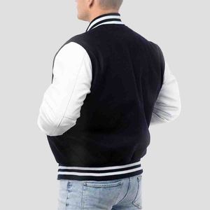 Blouson Bomber Tendance pour Homme en Laine et Cuir – Corps en Laine Premium, Manches en Cuir Véritable, Poignets Côtelés et Boutons Pression – Style Urbain - Product Image 3