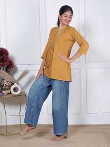 Blusa Elegante para Mujer, Color Amarillo Mostaza, con Cuello de Encaje, Estampado Floral, Corte Holgado, para Uso Diario, en Viscosa y Rayón - Product Image 6