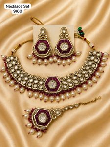 Gold Plated Zinc Alloy Imitation <b>Pearl</b> Kundan Bridal Wedding <b>Jewelry</b> <b>Set</b> Choker Necklace Drop Earrings Tikka High Quality Latest - Product Image 4