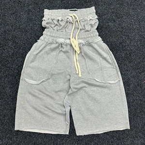 Pantalones Cortos Deportivos de Algodón Grueso con Cordón Ajustable, Diseño Nuevo, Lavado Ácido, Doble Cintura, Largos hasta la Rodilla - Product Image 4