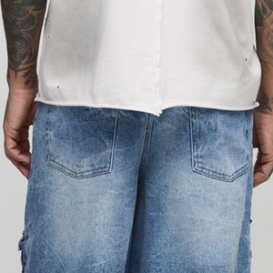Pantalones Cortos de Mezclilla al por Mayor 100% Algodón Sólido para Hombre, Jorts de Mezclilla de Cintura Media con Botones, Ajuste Holgado, Dobladillo sin Rematar, Ecológicos - Product Image 6
