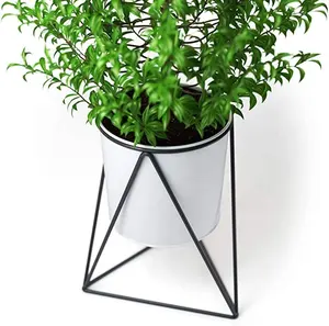 Support pour plante d'intérieur en métal gris avec trépied pour pot en métal blanc Support pour plante de jardin et pot de fleurs - Product Image 1