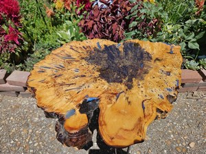 Handcrafted Live Edge Wood Slab Table with Blue Epoxy Resin Outdoor Rustic Furniture <b>Decoration</b> Irregular Shape Durable - Product Image 1