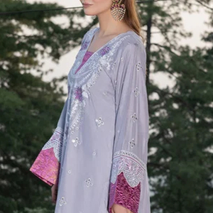 Conjunto de Traje de Lino de 3 Piezas con Bordado Floral para Mujer, con Camisa Transpirable con Estampado Digital y Dupatta - Product Image 4