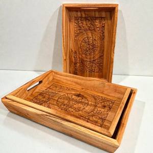 Ensemble de 3 plateaux en bois faits à la main, plateaux décoratifs pour table basse, plateau de service rustique style ferme, décoration d'intérieur, cadeau - Product Image 4