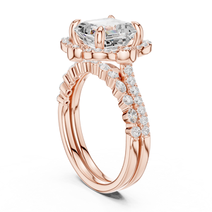Anillo con diamantes cultivados en laboratorio con corte Asscher y detalles vintage (piedras laterales de corte redondo), certificado GRA, en oro rosa de 14 quilates. - Product Image 4