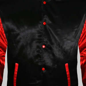 Chaqueta Varsity de Satén Rojo de Poliéster de la Más Alta Calidad, Diseño en Blanco, Manga Larga, Logotipo Personalizado, Cuello Alto, Personalizable en la Parte Delantera - Product Image 6