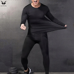 Quick Drying Comfortable Base Layer Workout Sportswear Black Color 3PCS Men Compression Set Long Sleeve Shirt <b>Shorts</b> & Leggings - Product Image 5