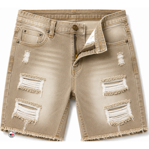 <b>High</b> Quality Mens Ripped Denim Shorts Quick Dry Casual Style 100% Cotton Breathable Woven Fabric Bermuda Mid Waist Button Fly - Product Image 4