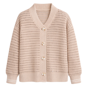 Womens Open Stitch Knit <b>Cardigan</b> Button Front Soft Cotton Blend Lightweight Textured <b>Sweater</b> Casual Layering Outerwear Top - Product Image 1