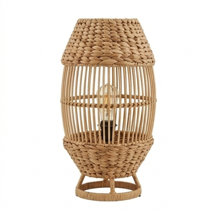 Lámpara de mesa de ratán tejida a mano con jacinto de agua natural, Tya Loka Wood And Soul, decoración rústica bohemia para el hogar, accesorio de iluminación interior. - Product Image 1