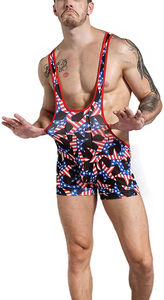 Singlet de Lucha Libre para Hombre con Estampado de Bandera Americana, Cuello en V Profundo, Tirantes Cruzados, Ajustado, de Spandex y Poliéster, que Absorbe la Humedad, Talla Adulto - Product Image 3