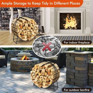 40-Inch Tubular Steel <b>Log</b> Hoop Firewood Storage Rack for Fireplace Sets & Accessories - Product Image 3