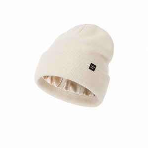Custom Satin Lined Rib Knit Cuffed Beanie Soft Warm <b>Winter</b> <b>Hat</b> with Woven Label for <b>Men</b> Women OEM Private Label - Product Image 1