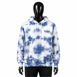 Sweat à capuche unisexe personnalisé en coton épais bleu et blanc tie-dye, effet délavé, style streetwear, en molleton, vente en gros - Product Image 1
