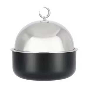Casserole moderne en acier inoxydable avec revêtement céramique antiadhésif, base géométrique dorée, chauffe-plats pour cuisinières à gaz et à induction - Product Image 5