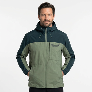 <b>Men's</b> Hooded Waterproof Zipper <b>Jacket</b> Green Navy Color Blocking Embroidered Logo Casual Outdoor Autumn Wear - Product Image 2