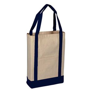Custom Print Logo Canvas <b>Tote</b> <b>Bag</b> Natural with Royal Blue Trim Long Handles Front Pocket Large Size <b>Travel</b> <b>Bag</b> for Groceries - Product Image 5